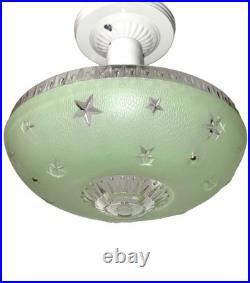 Antique 1920s-1930s Art Deco Nouveau Federal Stars Green Ceiling Light Fixture