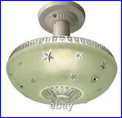 Antique 1920s-1930s Art Deco Nouveau Federal Stars Green Ceiling Light Fixture