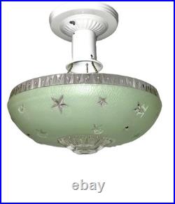 Antique 1920s-1930s Art Deco Nouveau Federal Stars Green Ceiling Light Fixture Antique 1920s-1930s Art Deco Nouveau Federal Stars Green Ceiling Light Fixture