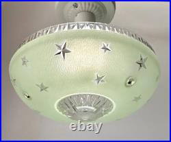 Antique 1920s-1930s Art Deco Nouveau Federal Stars Green Ceiling Light Fixture