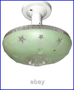 Antique 1920s-1930s Art Deco Nouveau Federal Stars Green Ceiling Light Fixture
