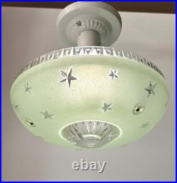 Antique 1920s-1930s Art Deco Nouveau Federal Stars Green Ceiling Light Fixture