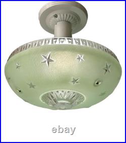 Antique 1920s-1930s Art Deco Nouveau Federal Stars Green Ceiling Light Fixture Antique 1920s-1930s Art Deco Nouveau Federal Stars Green Ceiling Light Fixture