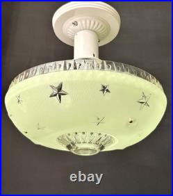 Antique 1920s-1930s Art Deco Nouveau Federal Stars Green Ceiling Light Fixture