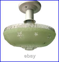 Antique 1920s-1930s Art Deco Nouveau Federal Stars Green Ceiling Light Fixture