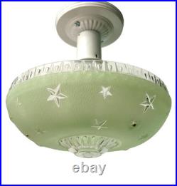 Antique 1920s-1930s Art Deco Nouveau Federal Stars Green Ceiling Light Fixture