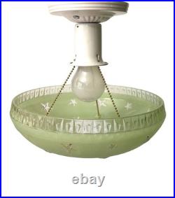Antique 1920s-1930s Art Deco Nouveau Federal Stars Green Ceiling Light Fixture Antique 1920s-1930s Art Deco Nouveau Federal Stars Green Ceiling Light Fixture