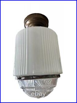 Antique 1920s Hanging Art Deco Milk Glass Skyscraper Ceiling Lamp Light Fixture