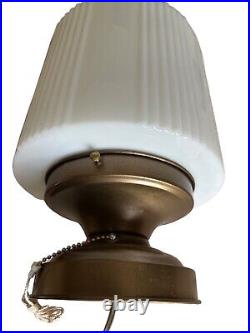 Antique 1920s Hanging Art Deco Milk Glass Skyscraper Ceiling Lamp Light Fixture