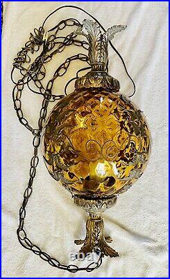 Antique Amber Leaf Swag Lamp