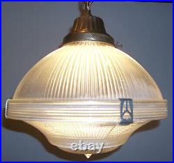 Antique Art Deco 3-Piece 12 Holophane Industrial Prismatic Pendant Light