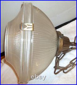 Antique Art Deco 3-Piece 12 Holophane Industrial Prismatic Pendant Light