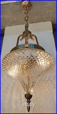 Antique Art Deco Brass Cut Glass Ship Ceiling Light Vintage Hanging Lamp Fixture