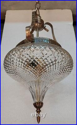 Antique Art Deco Brass Cut Glass Ship Ceiling Light Vintage Hanging Lamp Fixture