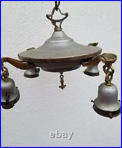 Antique Art Deco Ceiling Fixture Light Lamp Chandelier Hanging Tassel Metal P&S