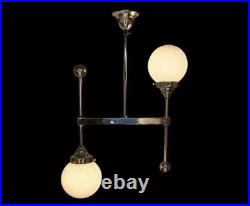 Antique Art Deco Ceiling Light Fixture Nickel Brass Hanging Lamp Vintage 1920