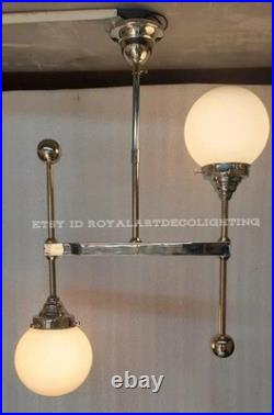 Antique Art Deco Ceiling Light Fixture Nickel Brass Hanging Lamp Vintage 1920