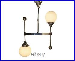 Antique Art Deco Ceiling Light Fixture Nickel Brass Hanging Lamp Vintage 1920