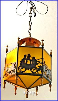 Antique Art Deco Glass Style Lantern/Hanging Ceiling Lamp Horse & Buggy