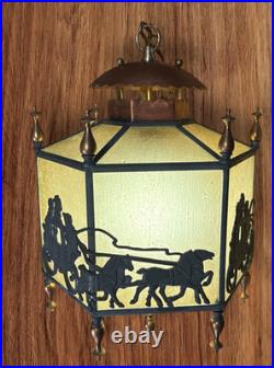 Antique Art Deco Glass Style Lantern/Hanging Ceiling Lamp Horse & Buggy