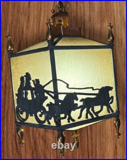 Antique Art Deco Glass Style Lantern/Hanging Ceiling Lamp Horse & Buggy
