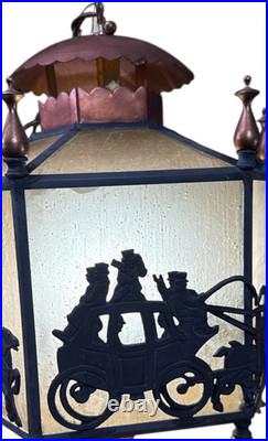 Antique Art Deco Glass Style Lantern/Hanging Ceiling Lamp Horse & Buggy