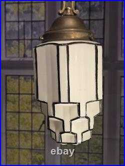 Antique Art Deco Skyscraper Stepped Hanging CeilIng Light Fixture Milk Glass