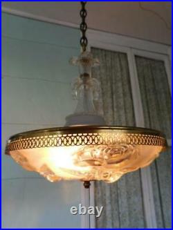 Antique Art Deco hanging chandelier light lamp fixture vintage old glass bedroom