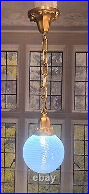 Antique Art Nouveau Opaline Glass Globe Hanging CeilIng Light Fixture Pendant