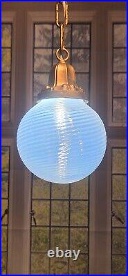 Antique Art Nouveau Opaline Glass Globe Hanging CeilIng Light Fixture Pendant