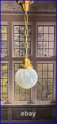 Antique Art Nouveau Opaline Glass Globe Hanging CeilIng Light Fixture Pendant