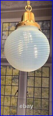 Antique Art Nouveau Opaline Glass Globe Hanging CeilIng Light Fixture Pendant