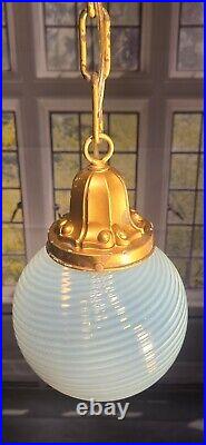 Antique Art Nouveau Opaline Glass Globe Hanging CeilIng Light Fixture Pendant