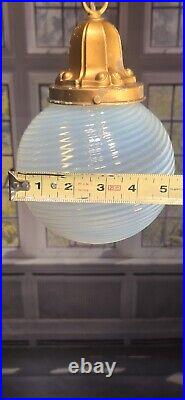 Antique Art Nouveau Opaline Glass Globe Hanging CeilIng Light Fixture Pendant