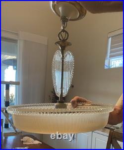 Antique Brass Glass Ceiling Light Fixture 5 Light Round Hanging Vintage Indoor