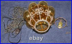 Antique Caged Amber Bubble Glass Globe 17 HANGING Pendant LAMP LIGHT 12' Chain