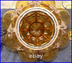 Antique Caged Amber Bubble Glass Globe 17 HANGING Pendant LAMP LIGHT 12' Chain