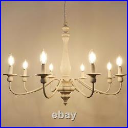 Antique Candle Chandelier Vintage Hanging Lamp Wood Pendant Light Fixture White