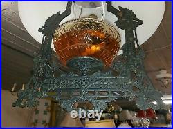 Antique Early Iron Kitchen Hanging Victorian Oil Lamp Chandelier Beautiful