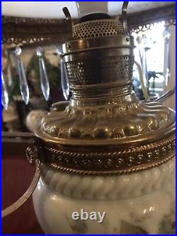 Antique Electric Hanging Oil Lamp Library Lamp Plug-In Prisms Blue Floral