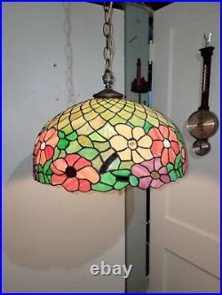 Antique Floral Slag Glass Stained Hanging 20 Chandelier Light Tiffany Style