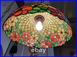 Antique Floral Slag Glass Stained Hanging 20 Chandelier Light Tiffany Style
