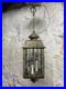 Antique H-Rod Brass Colonial Style Lantern Hanging Lamp Vintage Pendant Light