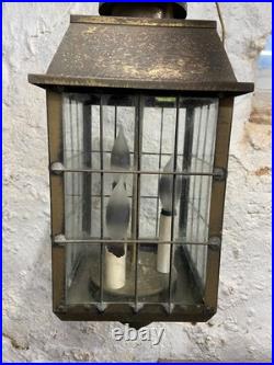 Antique H-Rod Brass Colonial Style Lantern Hanging Lamp Vintage Pendant Light