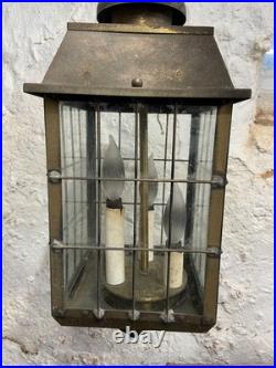 Antique H-Rod Brass Colonial Style Lantern Hanging Lamp Vintage Pendant Light