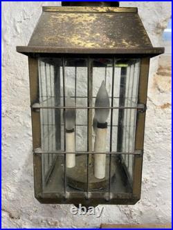 Antique H-Rod Brass Colonial Style Lantern Hanging Lamp Vintage Pendant Light