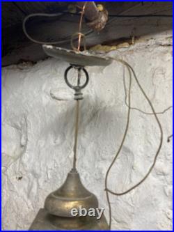 Antique H-Rod Brass Colonial Style Lantern Hanging Lamp Vintage Pendant Light