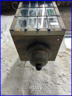 Antique H-Rod Brass Colonial Style Lantern Hanging Lamp Vintage Pendant Light