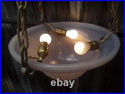 Antique Hanging Bowl Chained Ceiling Light Purple Glass Bowl 3 Light