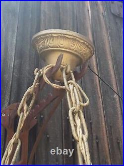 Antique Hanging Bowl Chained Ceiling Light Purple Glass Bowl 3 Light